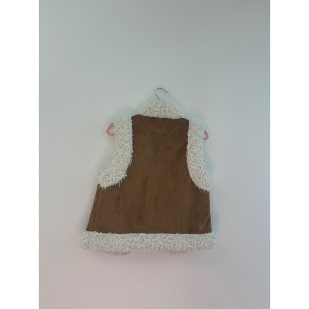Old Navy Faux Fur Vest Sz sm vintage boho folk brown beige faux suede penny lane - Picture 5 of 5